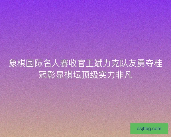 象棋国际名人赛收官王斌力克队友勇夺桂冠彰显棋坛顶级实力非凡
