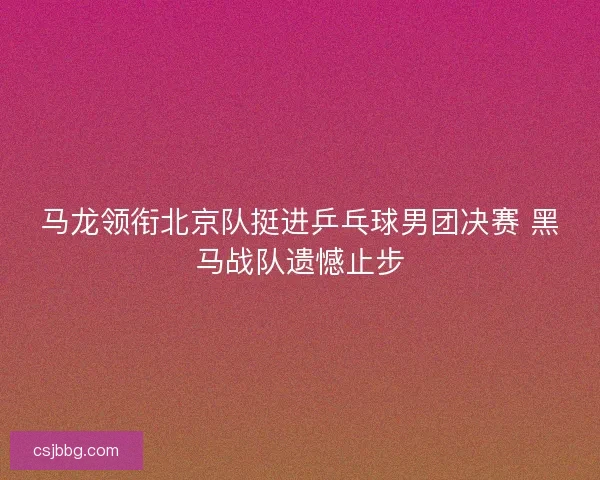 马龙领衔北京队挺进乒乓球男团决赛 黑马战队遗憾止步